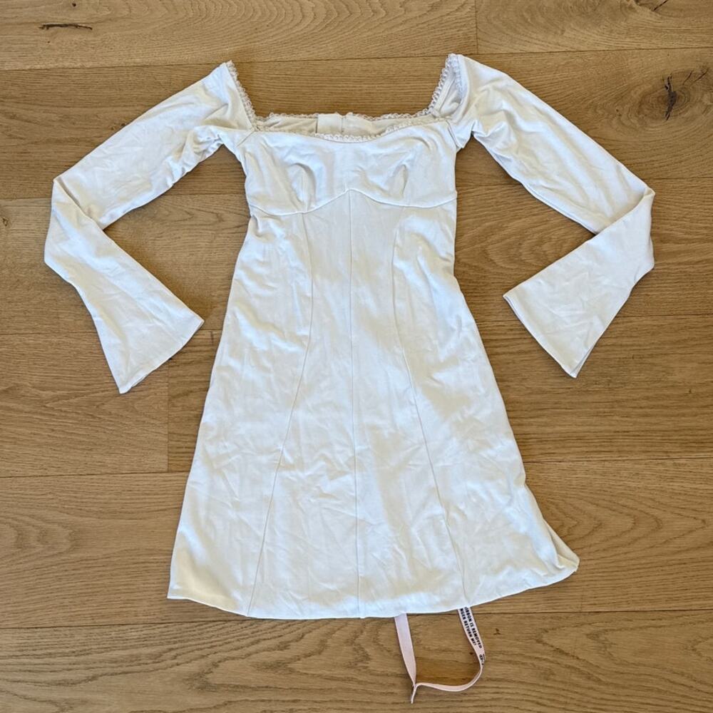 Oh Polly Mini Dress Off Shoulder Long Sleeve Suki Size US2 Ivory Beige